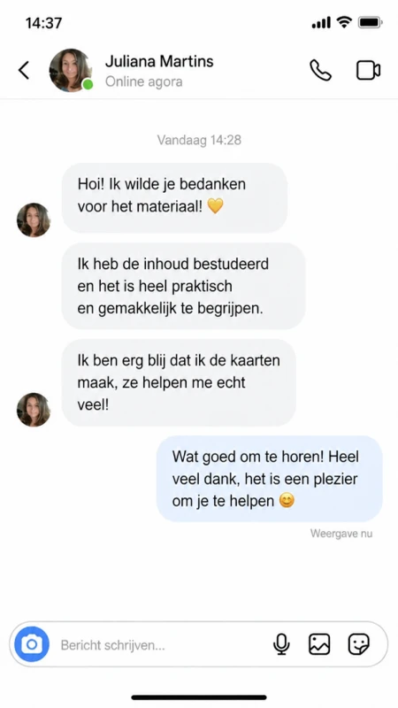 Schermafbeelding van een studente die het materiaal waardeert